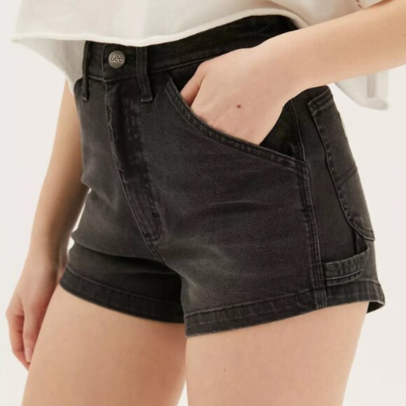 Lee High-Waisted Dungaree Shorts – Washed Black Denim - Picture 3 of 5
